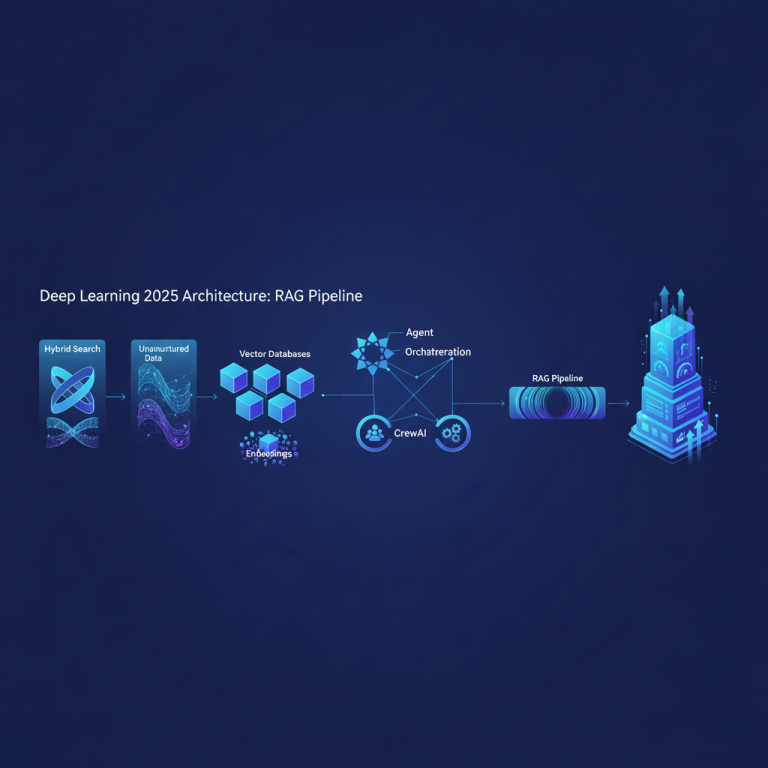 Arquitectura Deep Learning 2025: RAG híbrido, agentes LangGraph/CrewAI, evaluación continua, MCP