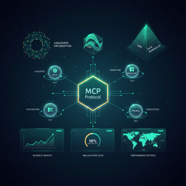 Agentic RevOps 2027: agentes autónomos qualification, forecasting, pricing, next-best-action, MCP universal, LangGraph orquestación