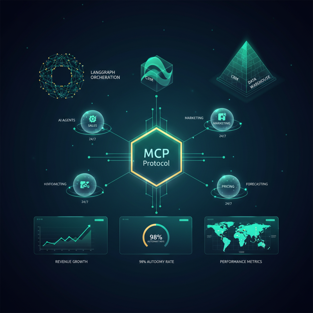 Agentic RevOps 2027: agentes autónomos qualification, forecasting, pricing, next-best-action, MCP universal, LangGraph orquestación